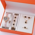 Roségoldenes 5-teiliges Schmuckset mit herzförmigen schwarzen Steinen und Uhr in Box - Roségold Schwarzes Herz Zifferblatt Set (Ohne Box)