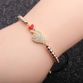 Adjustable tricolor beaded bracelet with sparkling zircon hand-heart and red enamel charm - Black Rope Tricolor Bead Chain / Black/Multicolor