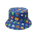 Detail of royal blue cotton bucket hat with colorful cartoon animal prints for children - M (56-58cm) / Dark Blue Animal All-over Print(C)