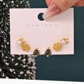 Christmas earring set featuring golden reindeer, snowflake, and enamel tree designs - Style 23 (3 Pairs Set)