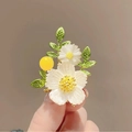 Elegant white flower brooch with green enamel leaves and yellow bead in a golden finish - 315# Daisy