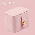 Light pink PU leather jewelry travel case with saffiano texture and gold snap closure - Tofu Box Pink