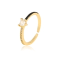 Macro detail of gold ring with heart-shaped zircon, black enamel, and micro-diamonds - Gold/Black