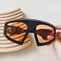 Oversized black shield sunglasses with orange lenses and white top trim detail - Black Frame Orange Lens Large Shield (02)
