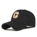 Cappellino da baseball nero con ricamo dorato 3D della lettera C sulla parte frontale - Regolabile / Nero Ricamo Dorato
