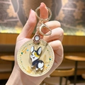 Simpatico portachiavi Corgi in pelle con anello dorato e ciondolo a forma di cane - Cachi