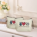 Peace Love Soccer theme canvas toiletry bags in cream white with black zipper closures - Peace Love Soccer Print (Style 1)