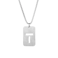 Silver stainless steel hollow T pendant necklace with brushed metal finish and box chain - Letter T