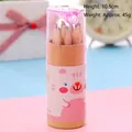 Set portátil de 12 mini lápices de colores en tubo de oso rosa para escolares - Oso Rosa