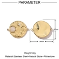 Detailed specs of sun moon star round connector in gold stainless steel with natural stone - VG622-Round Celestial Connector Pendant