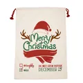 White Christmas drawstring canvas gift bag with festive naughty/nice print - 49*68CM, HK-X9 (Santa Hat & Check)
