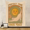 Arazzo con gatto e scritta Protect Your Inner Peace per decorazione estetica camera - Gatto Bianco Sole Arcobaleno-PROTECT YOUR INNER PEACE(GT230372) / 73*95CM (Spazzolato)