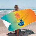 Quick-dry double-sided fleece beach towel with Santa Monica pineapple sunset print - Lime Green Spray (Single-sided Print with PE Bag)