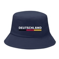 Navy blue bucket hat featuring Deutschland text and German flag stripes on canvas - M / 6# Germany Stripes - Navy Blue