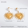 Gouden zonne-hart hangoorbellen met 9,7 mm witte parel en 18K goudvergulding - Parel Hart Zonnebloem Hanger Stijl (EH11325) / 18K Verguld