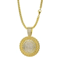 Collana hip hop dorata con grande ciondolo rotondo ghiacciato e catena a corda intrecciata - Catena a Spiga Da 60cm / Oro