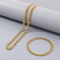 Ensemble chaîne cubaine dorée comprenant un collier et un bracelet en acier inoxydable - 5.5mm / 20cm / Or
