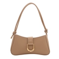 Minimalist khaki baguette shoulder bag with stylish knots and a gold horseshoe metal buckle - Khaki