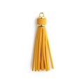 Bright yellow PU leather tassel keychain pendant with a polished gold metal cap - Basic Ring Style / Turmeric