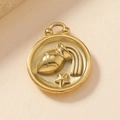 Close-up of gold stainless steel Aquarius zodiac pendant with embossed star pattern - Aquarius