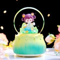 Cartoon girl snow globe music box with green lotus base and dreamy glowing lights - 011 Tang Palace Green / Large 100 Snow+Light+Music