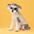 Chic cable-knit dog sweater in cream white with high neck for small pets over yellow background - Khaki