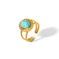 Nahaufnahme des 18K vergoldeten geflochtenen Rings mit eingelegtem rundem Türkisstein - Runder Türkis Seilstruktur Stil (TR4153-SS)