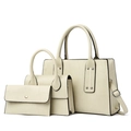 Three-piece women's handbag set in cream white with embossed geometric pattern - Three-Piece Set / Off White