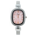 Elegant women's quartz watch with pink marble dial and silver Milanese mesh strap - Pink