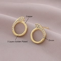 Golden copper snake hoop earrings with zircon stones and 3-layer gold plating finish - Snake Style (EM06-7)