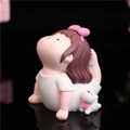 Cute resin yoga girl figurine with pink bow hair accessory and small white dog statue - B105-D Prone Looking Up