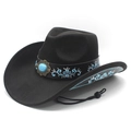 Cappello da cowboy nero con ricamo floreale blu e fibbia in metallo stile turchese decorata - M (56-58cm) / Nero