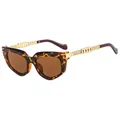 Retro cat-eye zonnebril met schildpadmontuur en gouden metalen kettingpoten - Luipaard Frame / Theekleurige Lenzen
