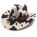Cappello da cowboy vintage con stampa mucca e cinturino in pelle con testa di toro - M(56-58cm) / Parte Superiore Fedora Stampa Mucca Beige