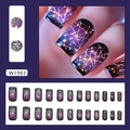 Deep galaxy galaxy press on nails with purple gradient and gold constellations, 24 piece set - Galaxy Starry Sky (W1983)