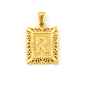 18K gold plated stainless steel rectangle pendant with cutout texture and letter R - Letter R (SP598G-R)