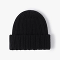 Gorro negro de punto acanalado con dobladillo para calidez y estilo en invierno - Negro