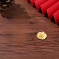 Detail of red and gold China flag enamel pin with butterfly clutch back on wood - Shield Flag - CHINA