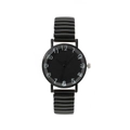 Minimalist all-black quartz watch with flexible elastic band and white hand-drawn numbers - Black