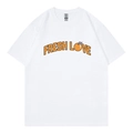 White Sturniolo Triplets varsity t-shirt with Fresh Love orange graphic flat lay - S / White