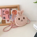 Cute pink plush rabbit crossbody bag for girls with adjustable woven shoulder strap - Rabbit / Pink Rabbit