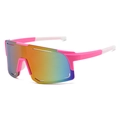 Pink oversized frame cycling sunglasses with iridescent lenses for outdoor sports - Pink Frame / Red Mirror