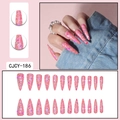 Lange Stiletto-Kunstnägel in leuchtendem Pink mit bunten Glitzer-Pailletten, 24 Stück - Kleber-Typ / Hellrosa mit Pailletten (CJCY-186)