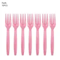 Set of 10 pink plastic forks for cat themed birthday parties and dessert serving - Pink Fork