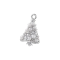Gros plan détaillé d'un pendentif sapin de Noël en argent avec perles et zircons brillants - Pendentif Sapin de Noël à Perles en Or Blanc