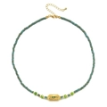 Retro turquoise kralenketting met vergulde boze oog hanger op een witte achtergrond - Turkoois Kralen - Groen Oog