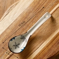Japanese style ceramic soup spoon with blue floral pattern on wooden board 15.5cm - Grey Blue Floral