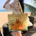 Light yellow canvas tote bag featuring cute capybara print and Liberalization text - Cute Capybara