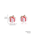 Christmas gift box stud earrings in white and red with gold bow details, 1.2cm size - Gift Box (SD-07)