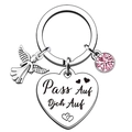 Portachiavi a cuore argento con angioletto e incisione Pass Auf Dich Auf - Tono Argento Forma di Cuore (Pass Auf Dich Auf!)